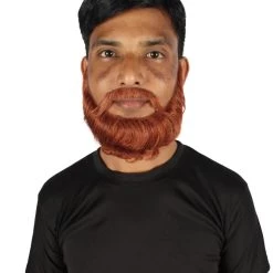 HPO Adult Men's Medium Frizzly Ginger Box Beard, High Quality Synthetic Fiber