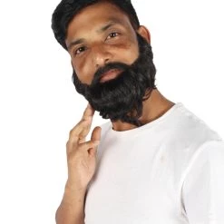 HPO Adult Men's Long Frizzly Black Box Beard, High Quality Synthetic Fiber