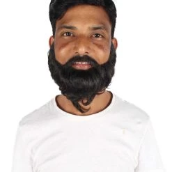 HPO Adult Men's Long Frizzly Black Box Beard, High Quality Synthetic Fiber