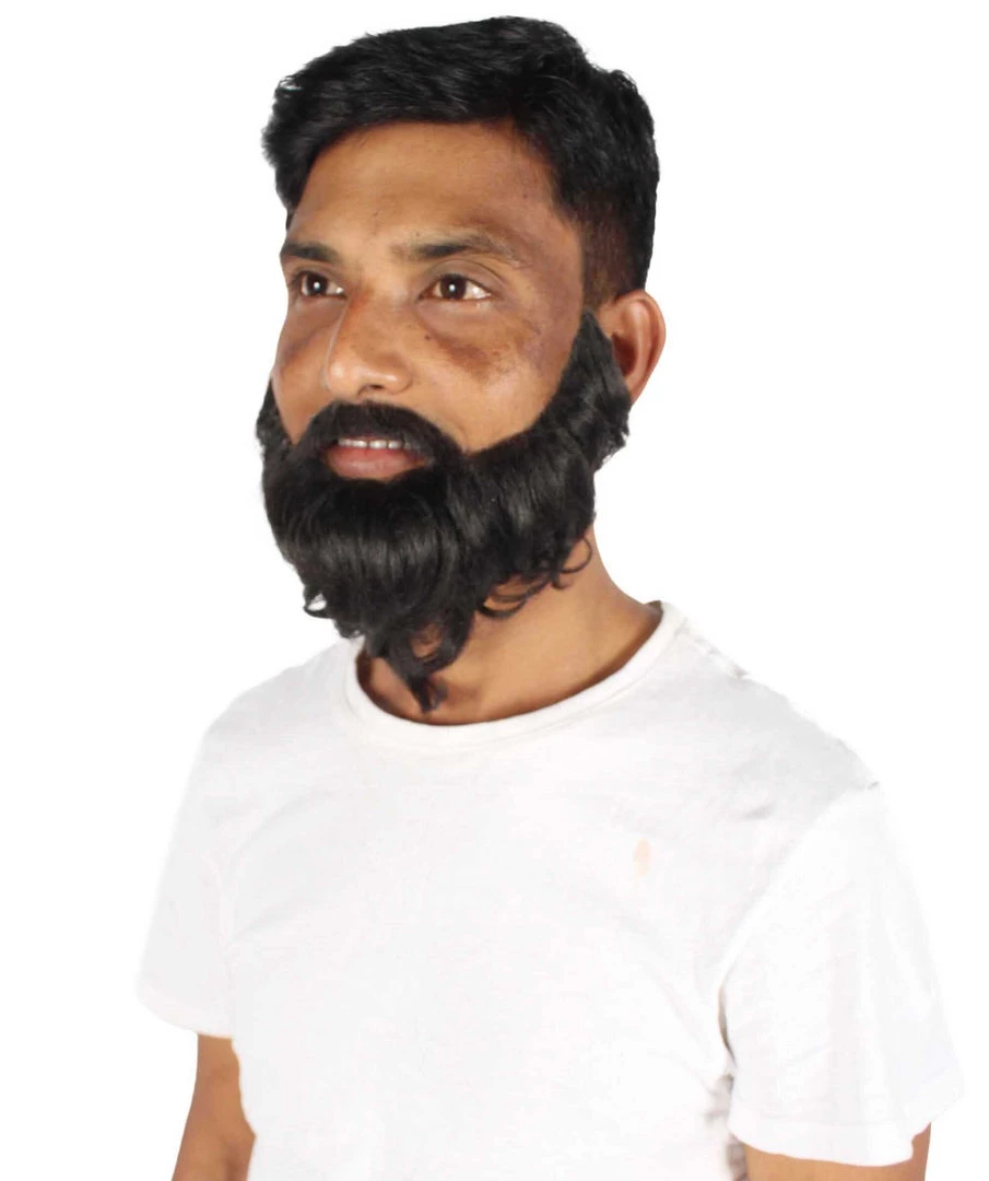 HPO Adult Men's Long Frizzly Black Box Beard, High Quality Synthetic Fiber 3 HPO Adult Men's Long Frizzly Black Box Beard, High Quality Synthetic Fiber