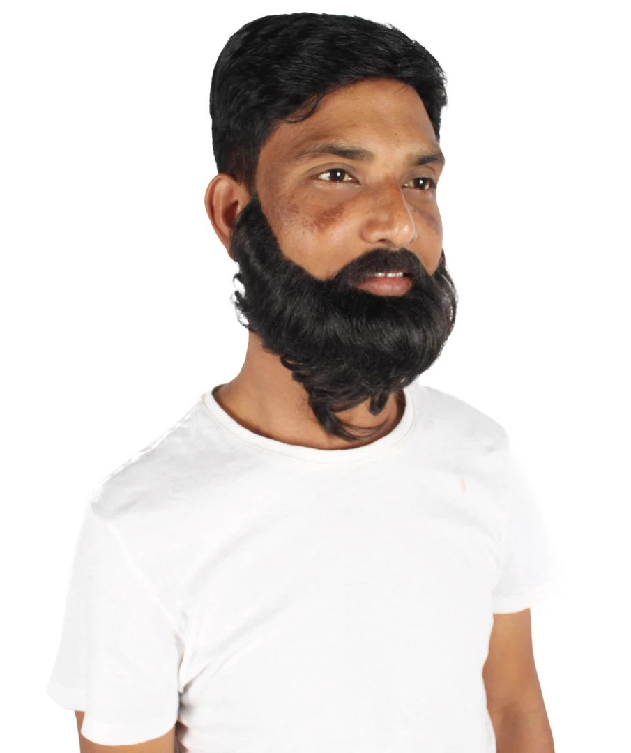 HPO Adult Men's Long Frizzly Black Box Beard, High Quality Synthetic Fiber 6 HPO Adult Men's Long Frizzly Black Box Beard, High Quality Synthetic Fiber
