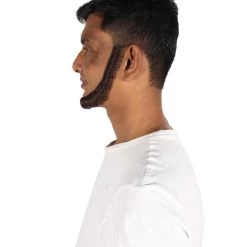 HPO Adult Men's Short Dark Brown Chinstrap False Beard, High Quality Synthetic Fiber