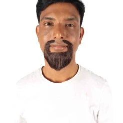 HPO Adult Men's Short Dark Brown Circled Goatee False Beard, High Quality Synthetic Fiber