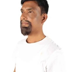 HPO Adult Men's Short Dark Brown Circled Goatee False Beard, High Quality Synthetic Fiber