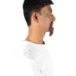 HPO Adult Men's Short Dark Brown Circled Goatee False Beard, High Quality Synthetic Fiber