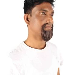 HPO Adult Men's Short Dark Brown Circled Goatee False Beard, High Quality Synthetic Fiber