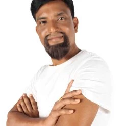 HPO Adult Men's Short Dark Brown Circled Goatee False Beard, High Quality Synthetic Fiber