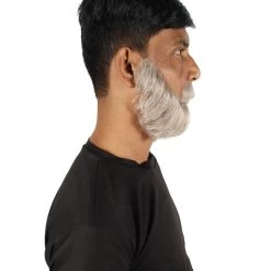 HPO Adult Men's Silver Grey Mutton Chops False Beard, High Quality Synthetic Fiber