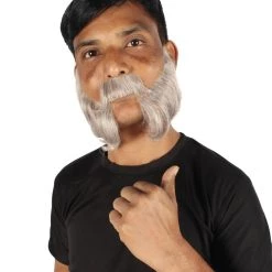 HPO Adult Men's Silver Grey Mutton Chops False Beard, High Quality Synthetic Fiber