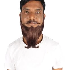 HPO Adult Men's Short Dark Brown French Fork Beard, Synthetic Fiber