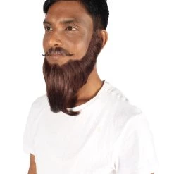 HPO Adult Men's Short Dark Brown French Fork Beard, Synthetic Fiber