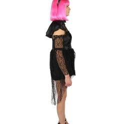 HPO Adult Women's Black And White Lace Dress Dreadful Costume Bundle