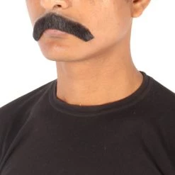 HPO Men's Borat Fake Human Hair Cowboy Mustache (Dark Black)