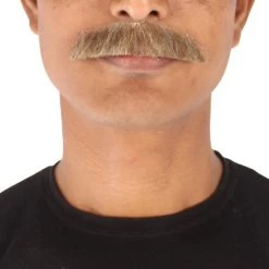 HPO Men's Human Hair Fake Mustache Cosplay Facial Hair Borat (Soft White)