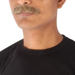 HPO Men's Human Hair Fake Mustache Cosplay Facial Hair Borat (Soft White)