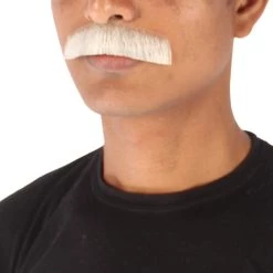 HPO Men's Human Hair Fake Mustache Cosplay Facial Hair Borat (Soft White)