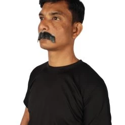 HPO Adult Men's Fake Human Hair Rancher Cowboy Mustache | Mixed Black & Grey