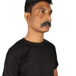 HPO Adult Men's Fake Human Hair Rancher Cowboy Mustache | Mixed Black & Grey