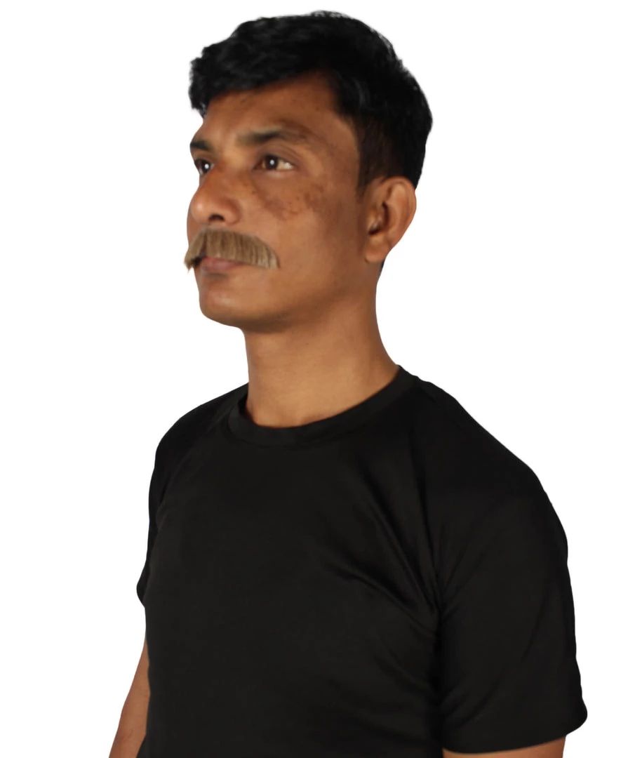 HPO Adult Men's Fake Human Hair Grandpa's Mustache | Brown Color 2 HPO Adult Men's Fake Human Hair Grandpa's Mustache | Brown Color