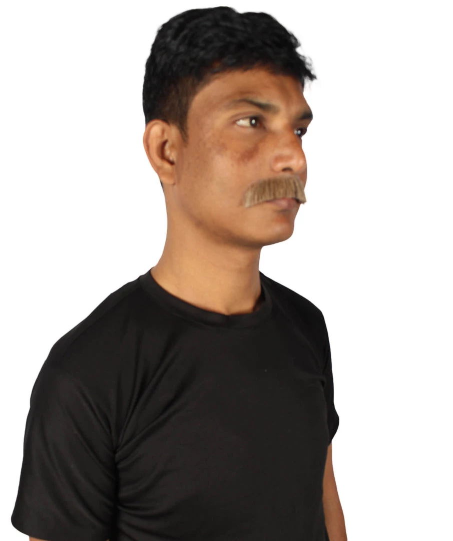 HPO Adult Men's Fake Human Hair Grandpa's Mustache | Brown Color 5 HPO Adult Men's Fake Human Hair Grandpa's Mustache | Brown Color