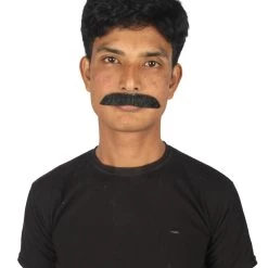 HPO Adult Men's Fake Human Hair Burger Bob Mustache | Black Color