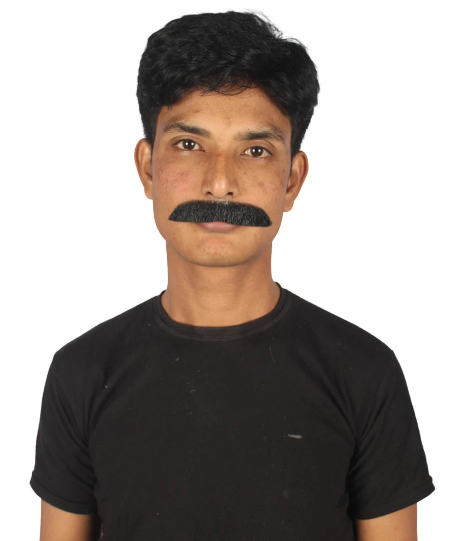 HPO Adult Men's Fake Human Hair Burger Bob Mustache | Black Color 1 HPO Adult Men's Fake Human Hair Burger Bob Mustache | Black Color