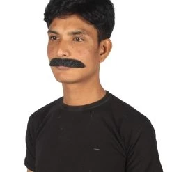 HPO Adult Men's Fake Human Hair Burger Bob Mustache | Black Color