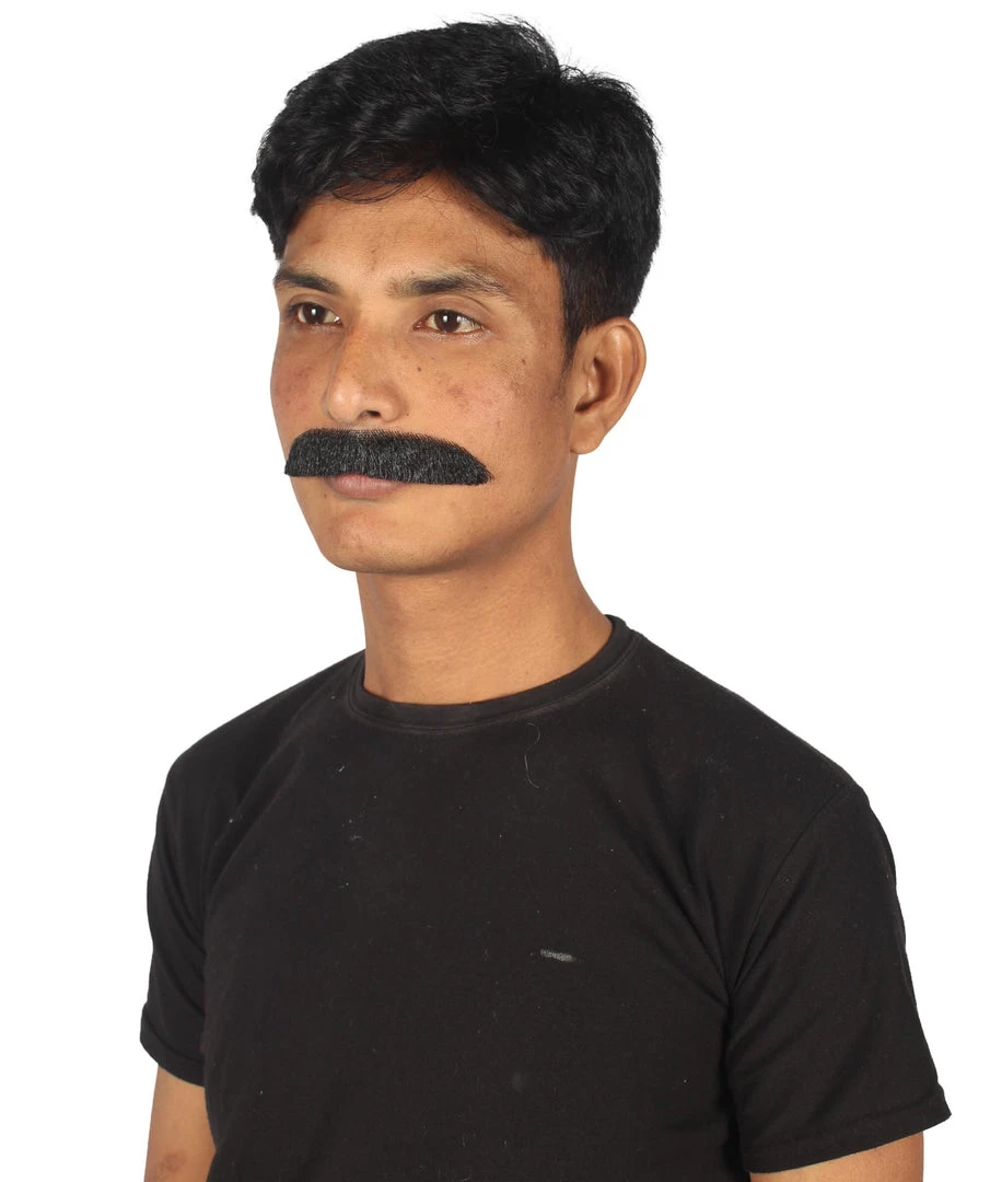 HPO Adult Men's Fake Human Hair Burger Bob Mustache | Black Color 2 HPO Adult Men's Fake Human Hair Burger Bob Mustache | Black Color
