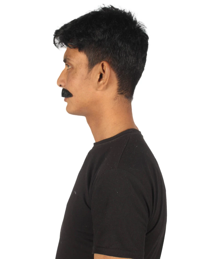 HPO Adult Men's Fake Human Hair Burger Bob Mustache | Black Color 3 HPO Adult Men's Fake Human Hair Burger Bob Mustache | Black Color