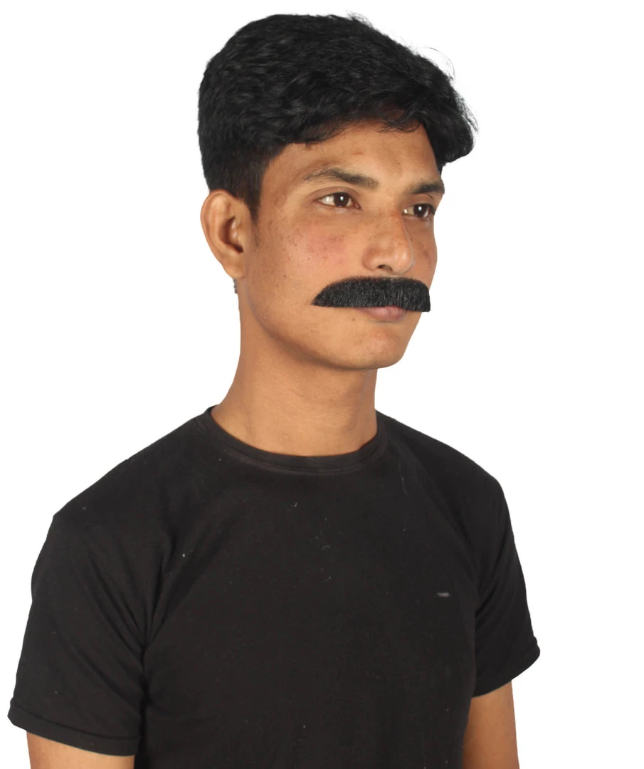 HPO Adult Men's Fake Human Hair Burger Bob Mustache | Black Color 5 HPO Adult Men's Fake Human Hair Burger Bob Mustache | Black Color