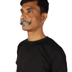 HPO Adult Men's Fake Human Hair Capt’ Hook Maestro Mustache | Grey Color