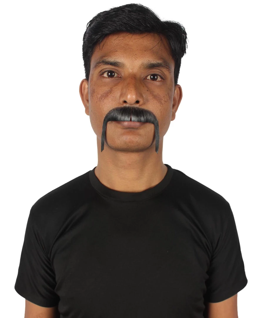 HPO Adult Men's Fake Human Hair HandleBar Western Mustache | Black 1 HPO Adult Men's Fake Human Hair HandleBar Western Mustache | Black