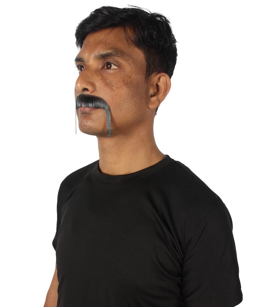 HPO Adult Men's Fake Human Hair HandleBar Western Mustache | Black 2 HPO Adult Men's Fake Human Hair HandleBar Western Mustache | Black