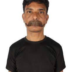 HPO Adult Men's Fake Human Hair Grandpa Curly Comb Mustache | Brown