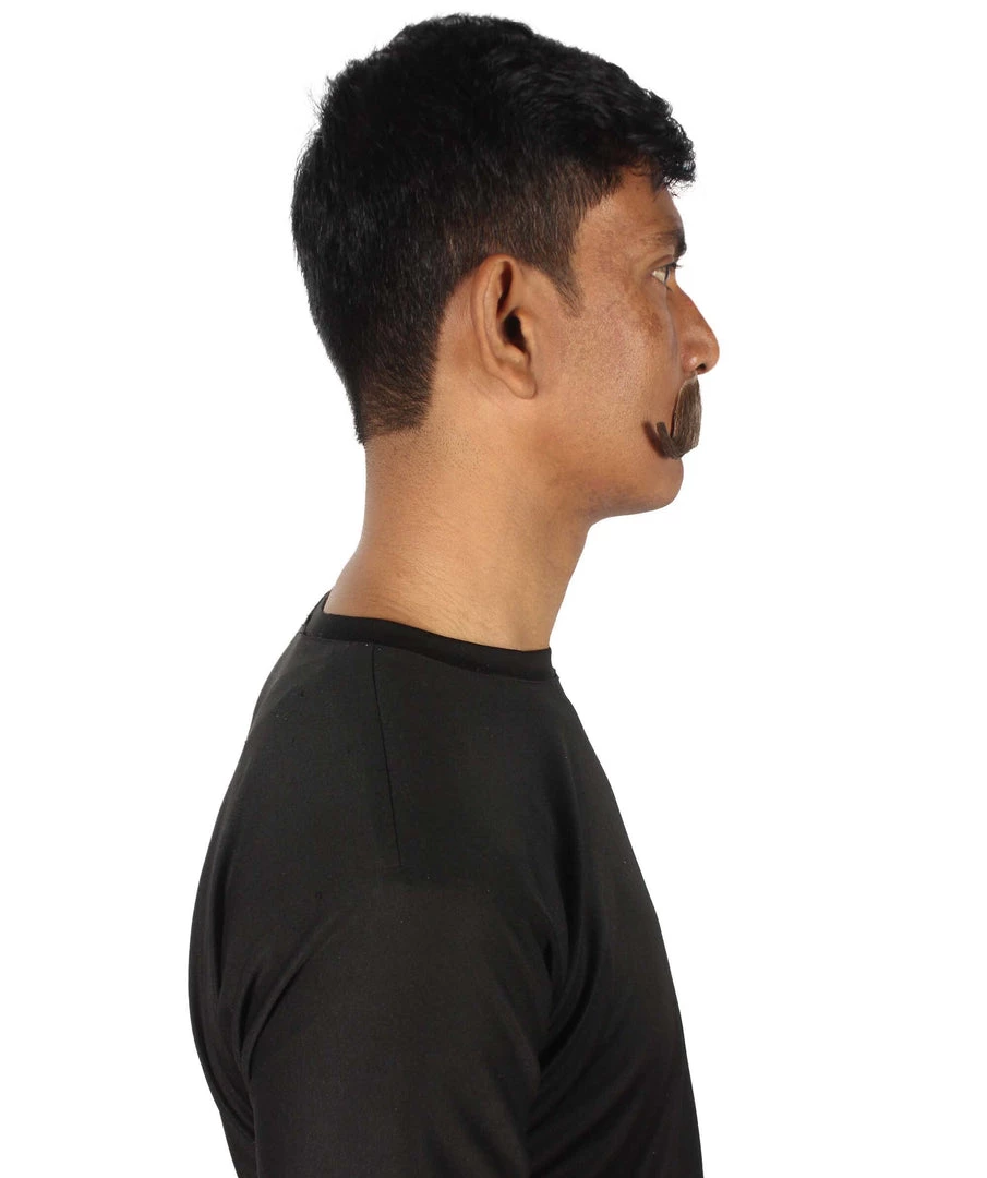 HPO Adult Men's Fake Human Hair Grandpa Curly Comb Mustache | Brown 4 HPO Adult Men's Fake Human Hair Grandpa Curly Comb Mustache | Brown