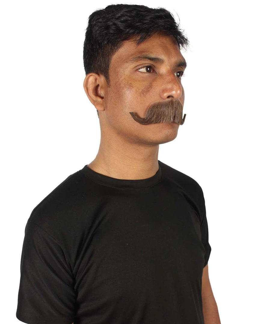 HPO Adult Men's Fake Human Hair Grandpa Curly Comb Mustache | Brown 5 HPO Adult Men's Fake Human Hair Grandpa Curly Comb Mustache | Brown