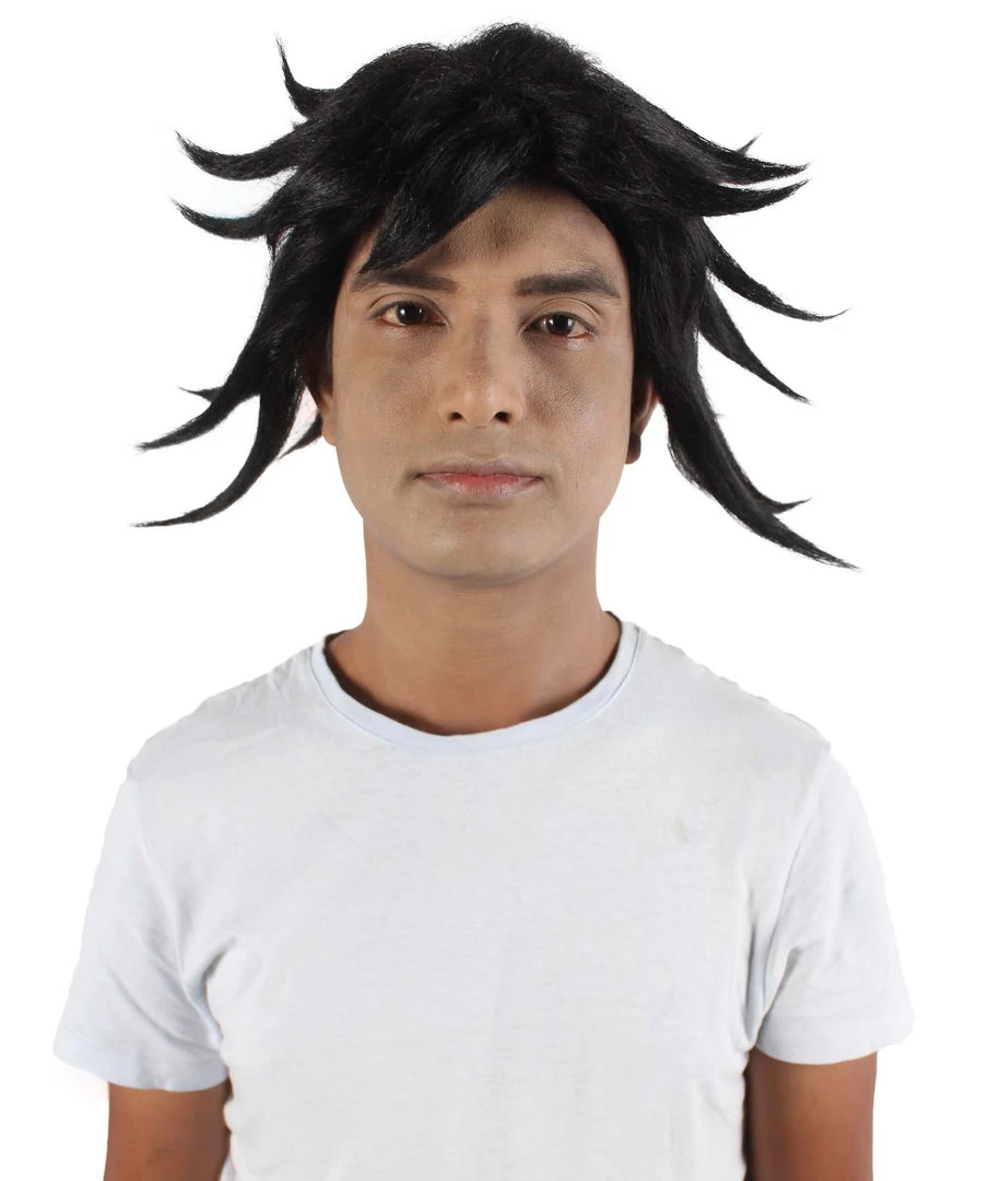 HPO Adult Men's Anime Demon Warrior Black Wig With Fringy Bangs 2 HPO Adult Men's Anime Demon Warrior Black Wig With Fringy Bangs