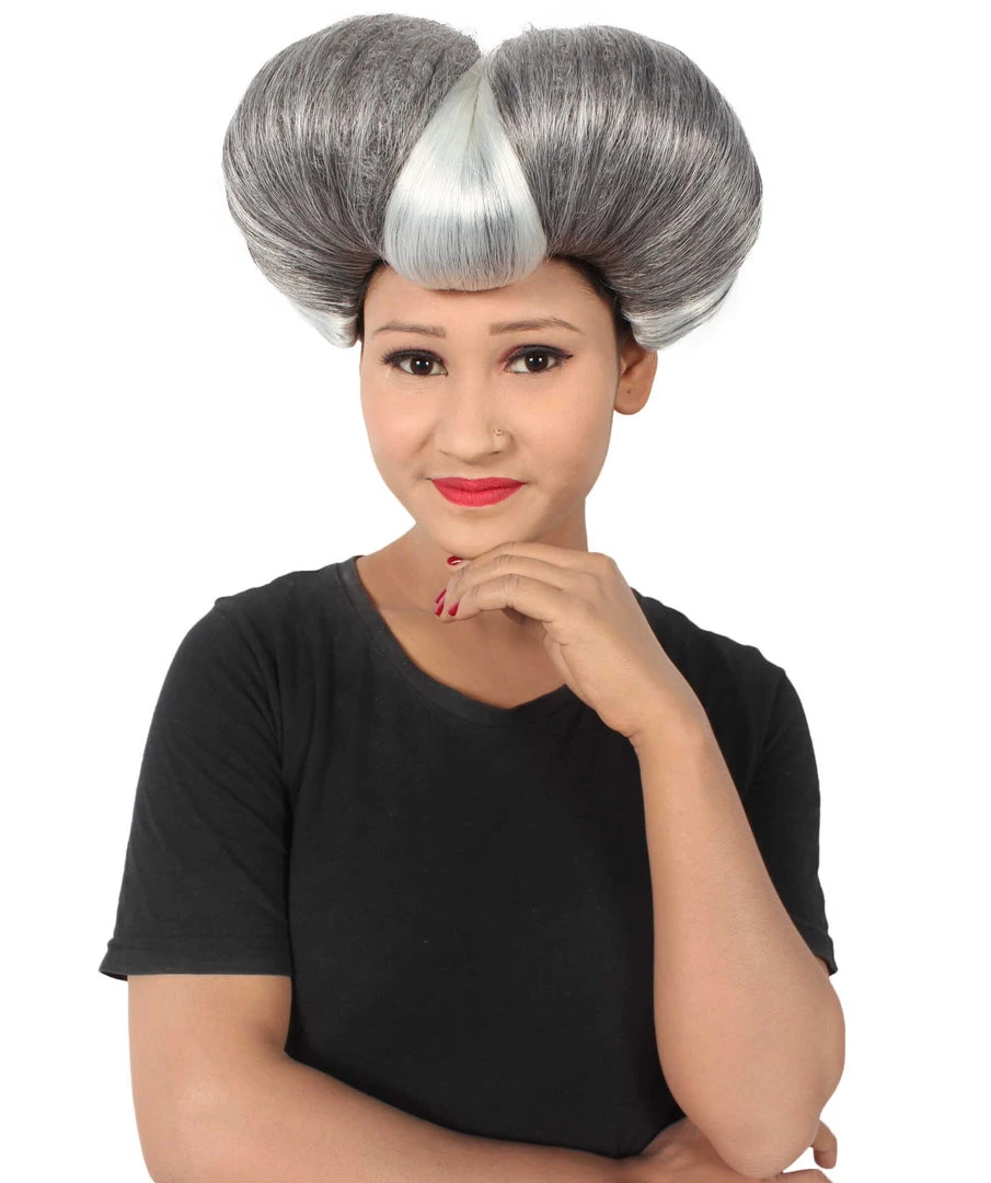 HPO Adult Women's Evil Stepmother Heart-shaped Pompadour Grey & Silver Wig 1 HPO Adult Women's Evil Stepmother Heart-shaped Pompadour Grey & Silver Wig