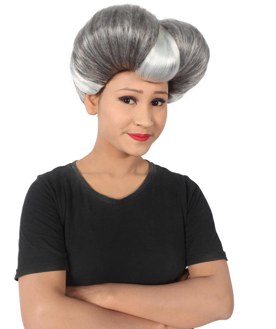 HPO Adult Women's Evil Stepmother Heart-shaped Pompadour Grey & Silver Wig 10 HPO Adult Women's Evil Stepmother Heart-shaped Pompadour Grey & Silver Wig