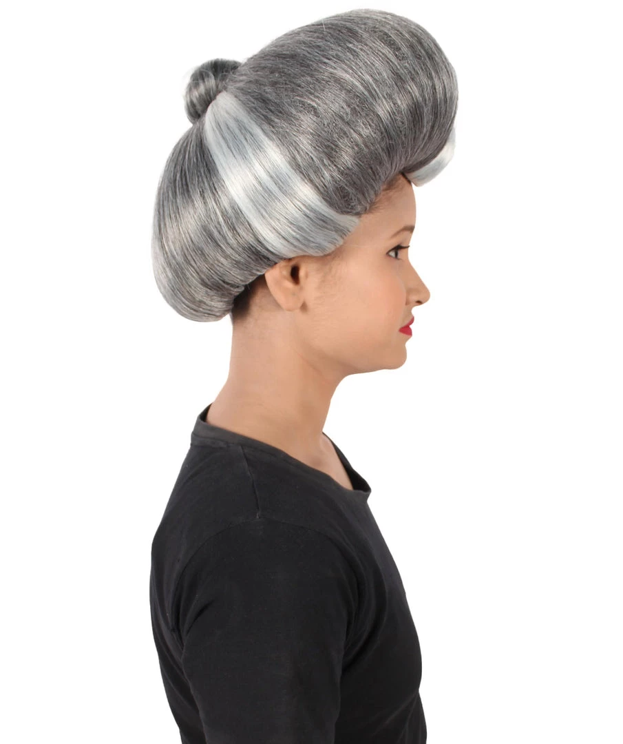 HPO Adult Women's Evil Stepmother Heart-shaped Pompadour Grey & Silver Wig 6 HPO Adult Women's Evil Stepmother Heart-shaped Pompadour Grey & Silver Wig