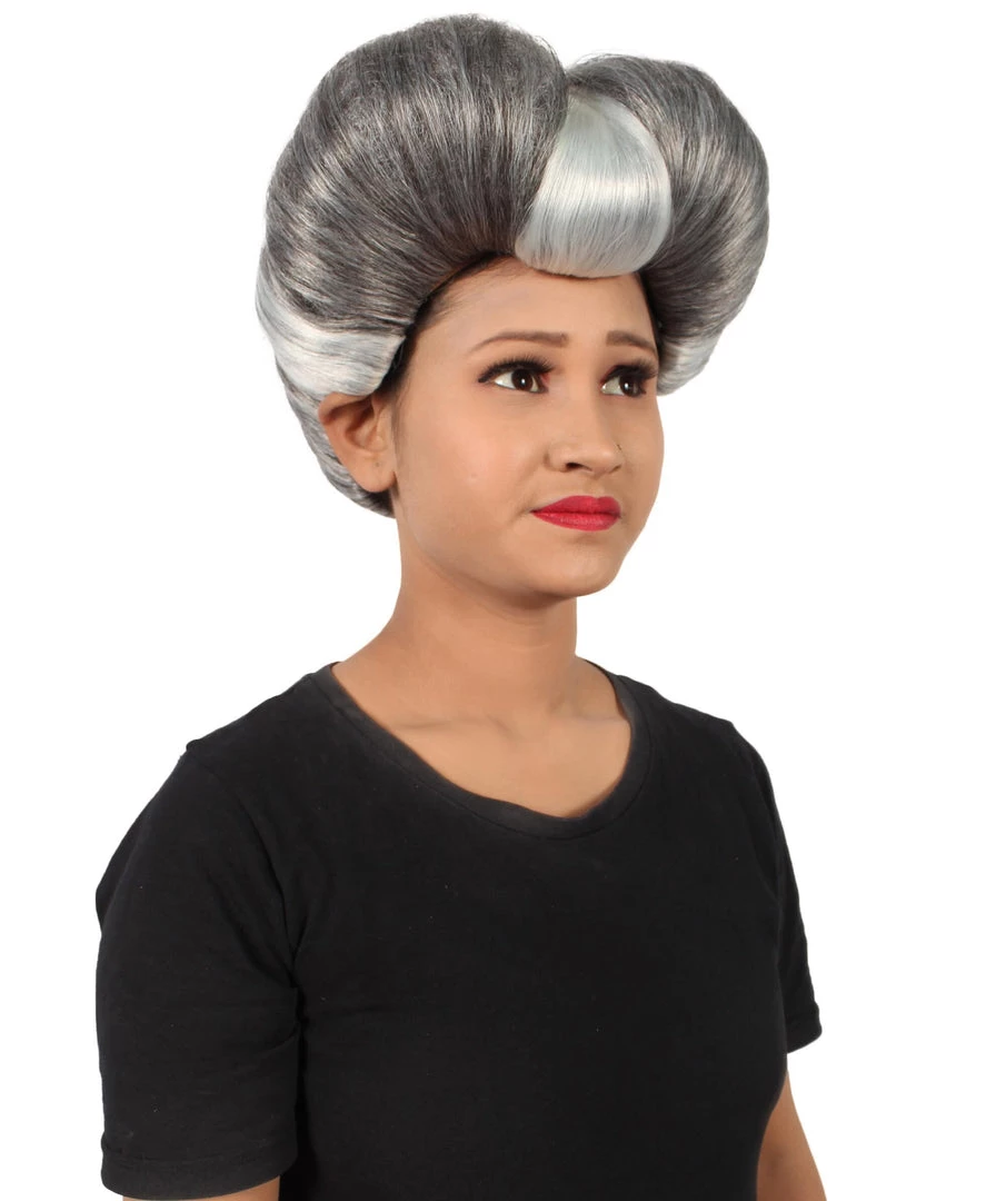 HPO Adult Women's Evil Stepmother Heart-shaped Pompadour Grey & Silver Wig 7 HPO Adult Women's Evil Stepmother Heart-shaped Pompadour Grey & Silver Wig