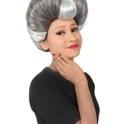HPO Adult Women's Evil Stepmother Heart-shaped Pompadour Grey & Silver Wig 19 HPO Adult Women's Evil Stepmother Heart-shaped Pompadour Grey & Silver Wig