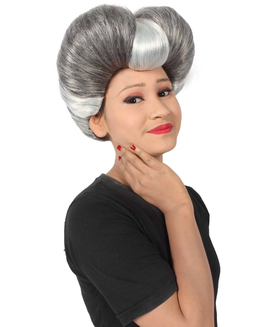 HPO Adult Women's Evil Stepmother Heart-shaped Pompadour Grey & Silver Wig 8 HPO Adult Women's Evil Stepmother Heart-shaped Pompadour Grey & Silver Wig