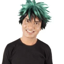 HPO Adult Men's Japanese Superhero Manga Dark-green Spiked Wig