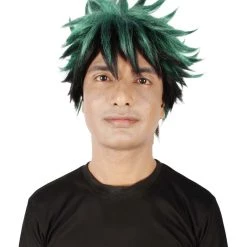 HPO Adult Men's Japanese Superhero Manga Dark-green Spiked Wig