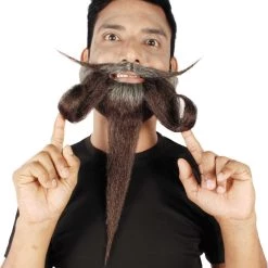 HPO Adult Men's Giant Grey & Brown TriCup Wizard Champion Mustache And Beard