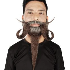 HPO Adult Men's Giant Grey & Brown TriCup Wizard Champion Mustache And Beard