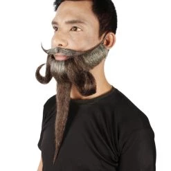 HPO Adult Men's Giant Grey & Brown TriCup Wizard Champion Mustache And Beard