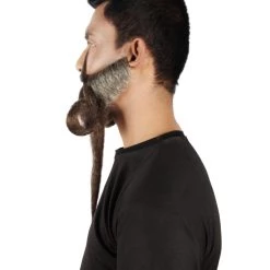 HPO Adult Men's Giant Grey & Brown TriCup Wizard Champion Mustache And Beard