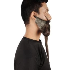 HPO Adult Men's Giant Grey & Brown TriCup Wizard Champion Mustache And Beard